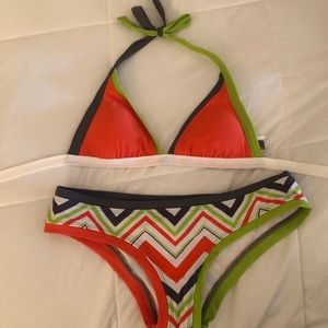 Rebecca Virtue Bikini in Orange/Lime Green/Grey